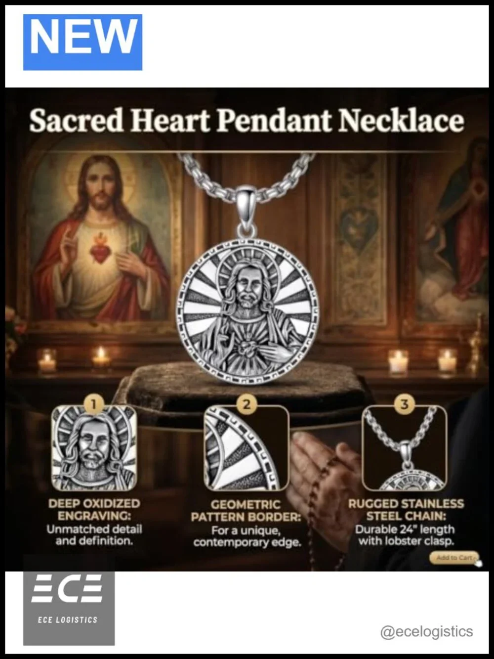 Sacred Heart Necklace Christian Jewelry Gift for Men Women